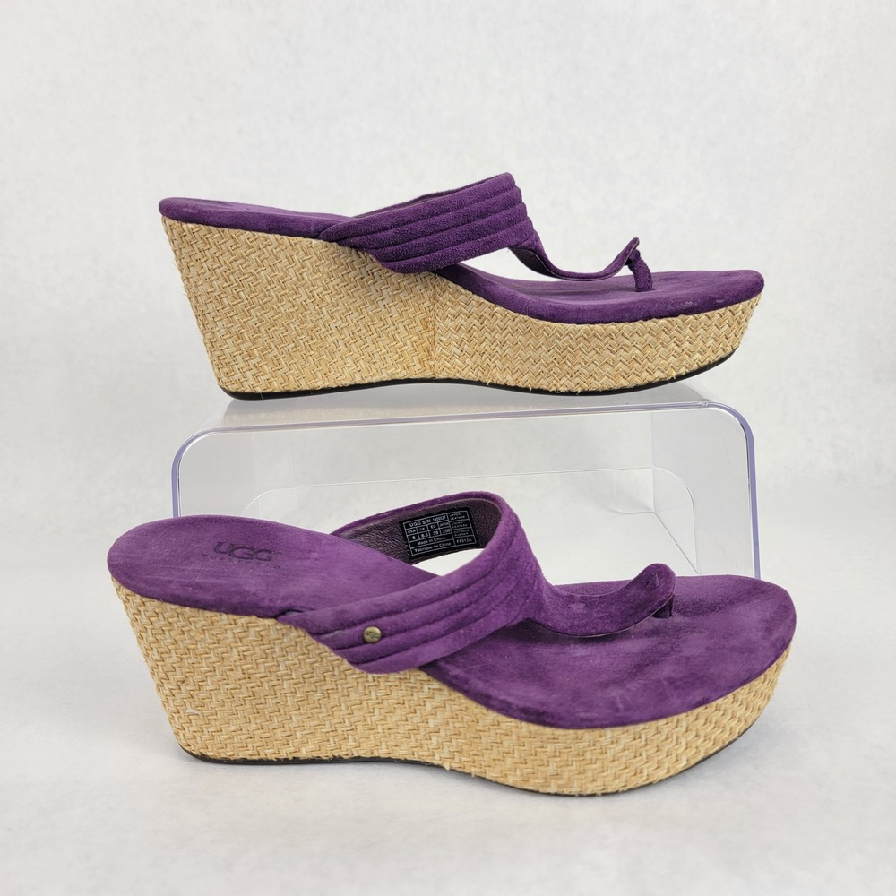 UGG Zamora Womens 8 Purple Suede Espadrille Thong Wedge Summer Platform Sandals